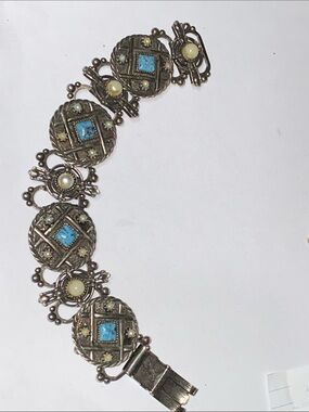 Vintage Silver tone book chain panel bracelet